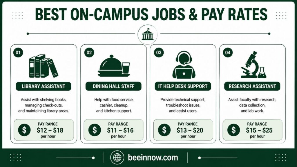 on-campus job options and pay rates for international students in USA