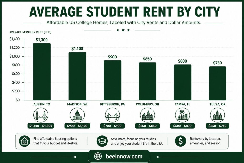 average student rent comparison in cheapest US cities for international students