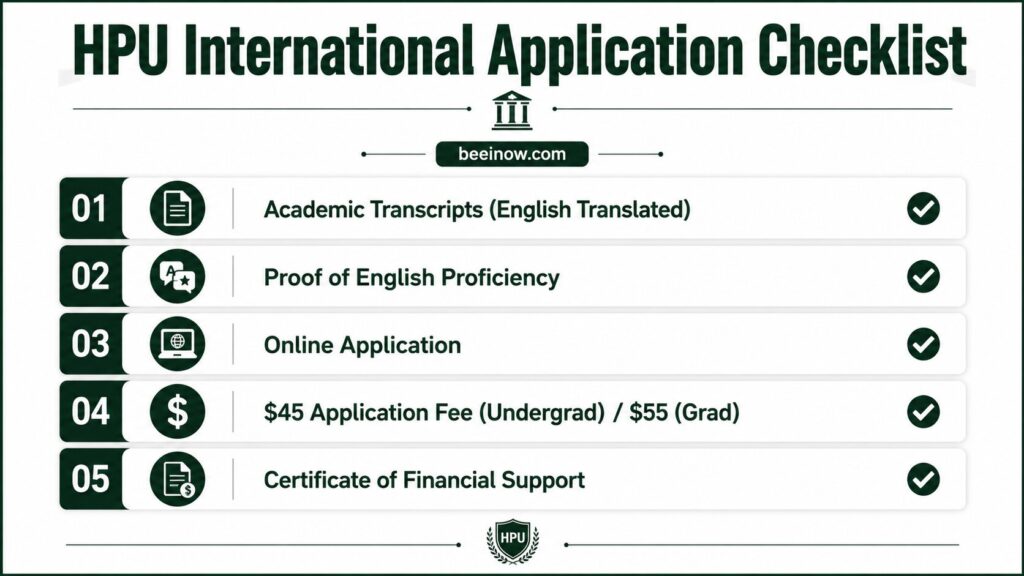Hawaii Pacific University international student application checklist