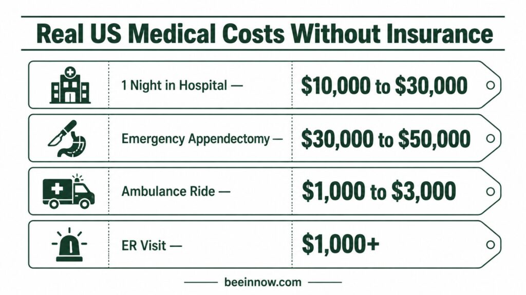 real US hospital and medical costs without health insurance for international students